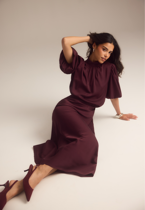 Chimney Collar Puff Sleeve Bluse