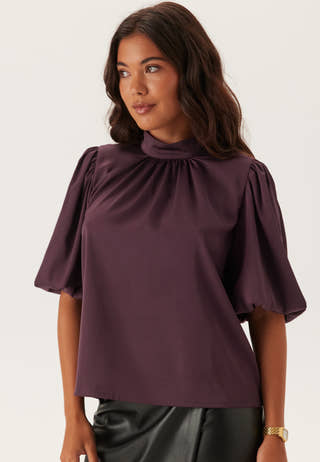 Chimney Collar Puff Sleeve Blouse
