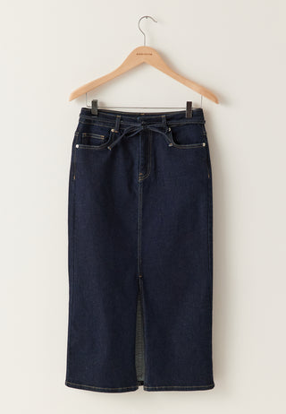 Denim midi-skjørt