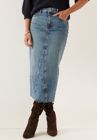 Denim midi-skjørt