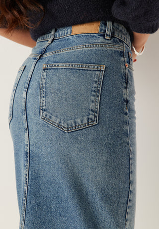 Denim midi-skjørt