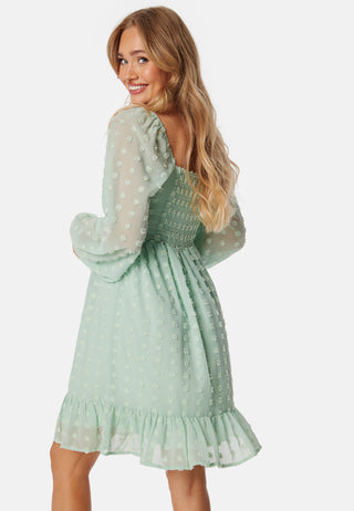 Dobby Dot Ruched  Dress