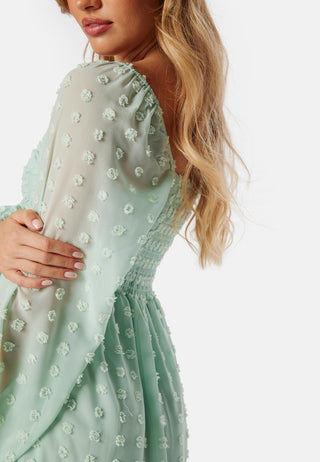 Dobby Dot Ruched  Dress