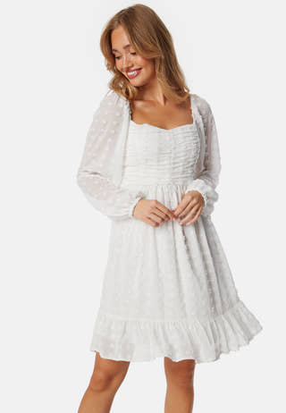 Dobby Dot Ruched  Dress