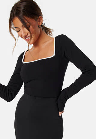 Square Neck Contrast L/S Top