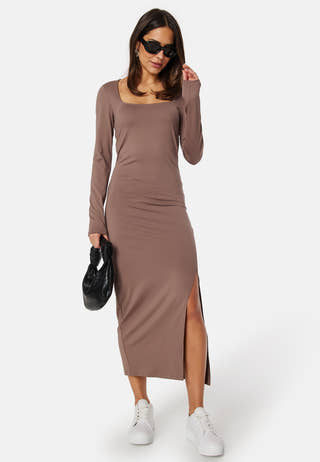 Square Neck L/S Slit Dress