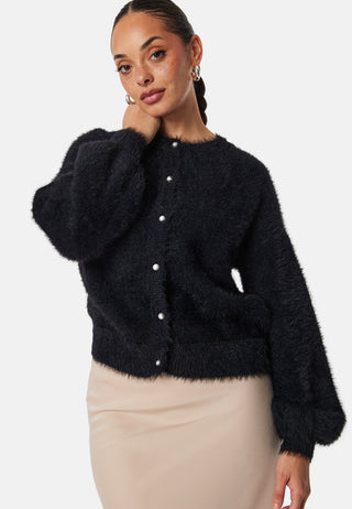 Fluffy Knitted Pearl Cardigan