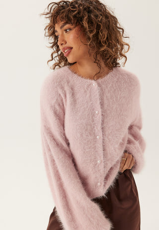 Fluffy strikket perlecardigan