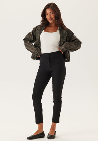 High Waist Stretchy Cropped Slit Trousers