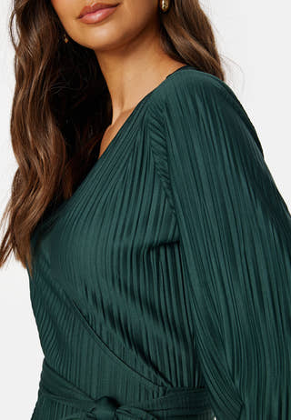 Pleated Wrap Midi Dress