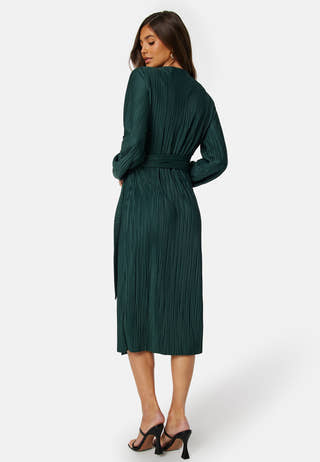 Pleated Wrap Midi Dress