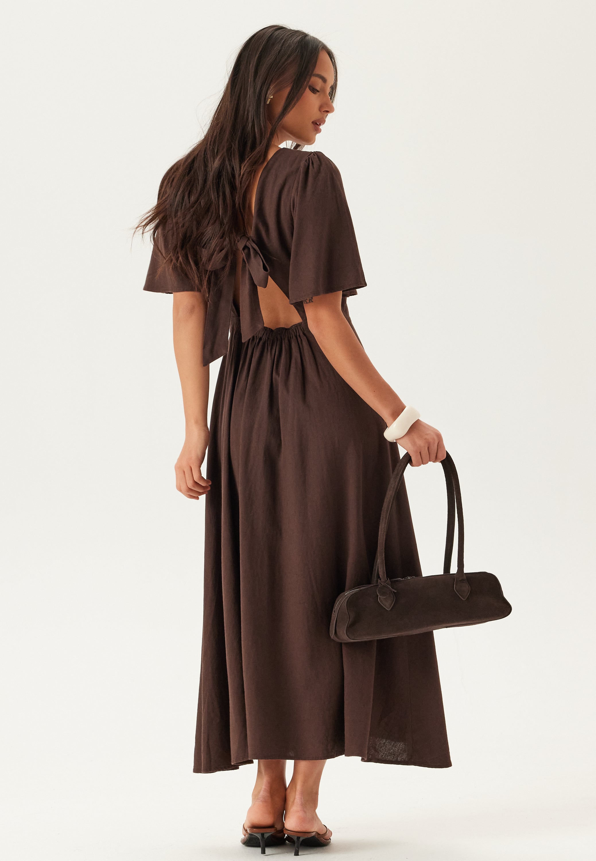 Bubbleroom Linen Midi Dress Dresses Brown Bubbleroom Linen Midi Dress Dresses Brown