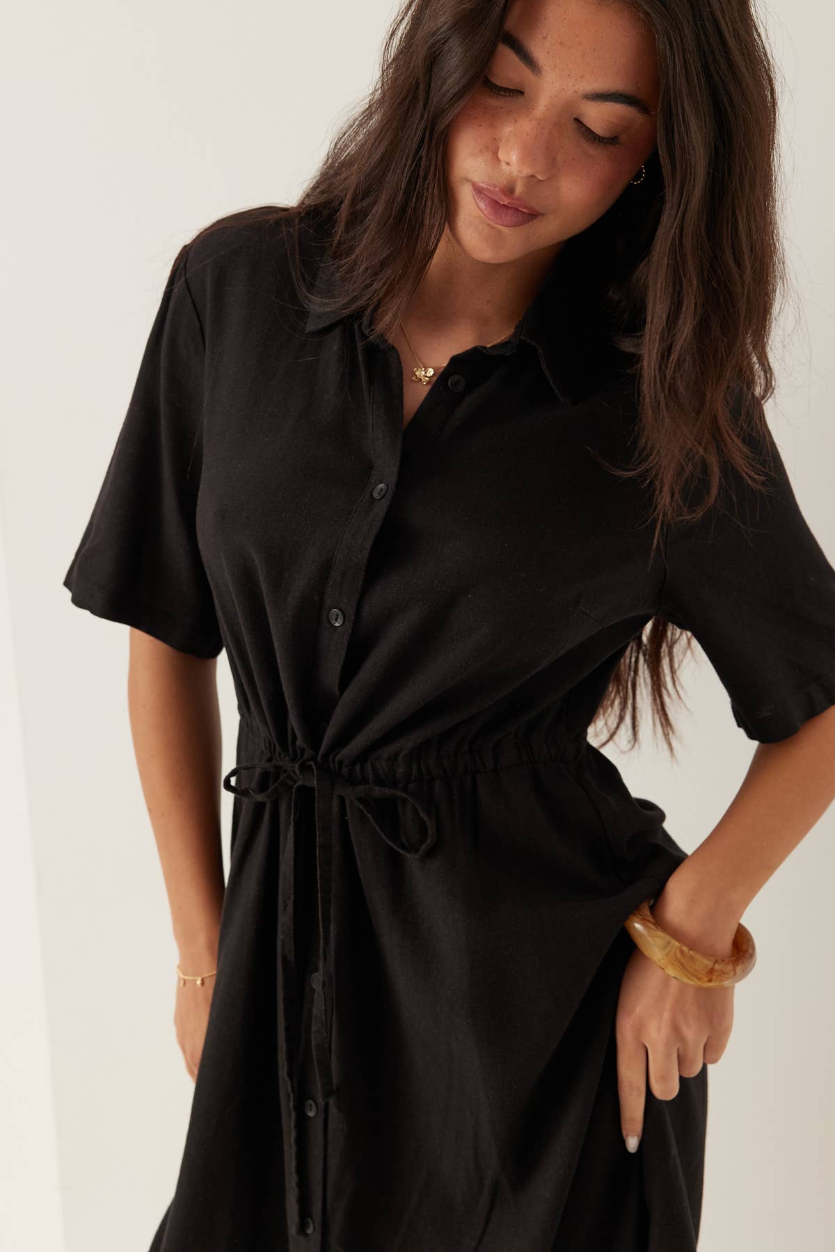 Bubbleroom – Linen Shirt Dress – Black – Black