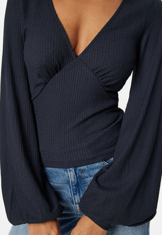 V-neck Puff Sleeve L/S Top