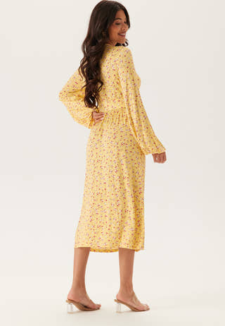 Soft Midi Button Volume Sleeve Dress