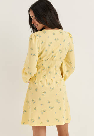 Mini Button Volume Sleeve Dress
