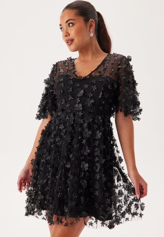 3D Floral Butterfly Sleeve Dress