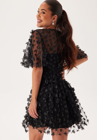 3D Floral Butterfly Sleeve Dress