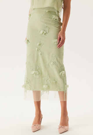 3D Floral Straight Ankle Skirt