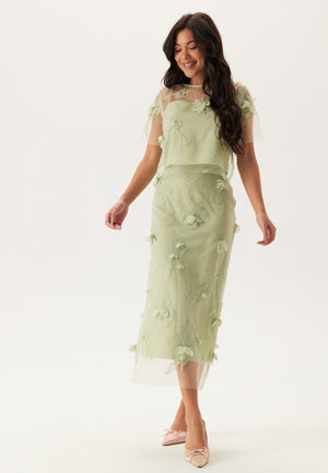 3D Floral Straight Ankle Skirt