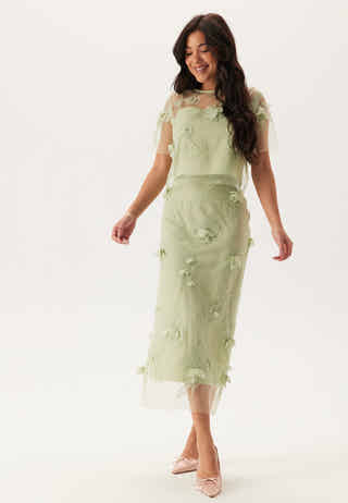 3D Floral Straight Ankle Skirt