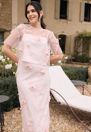 3D Floral Straight Ankle Skirt