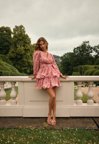 Balloon Sleeve Short Flounce Dress