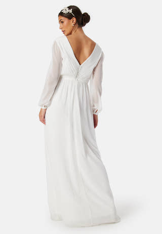 Pleated V-Neck Wedding Gown