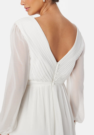 Pleated V-Neck Wedding Gown