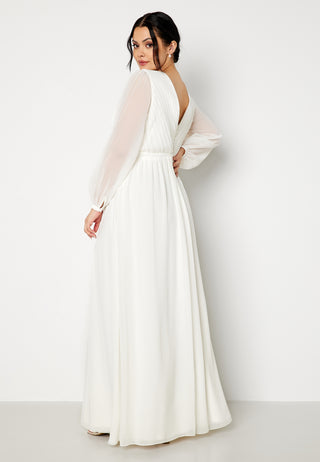 Pleated V-Neck Wedding Gown