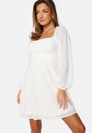 Square Neck Langermet Chiffonkjole