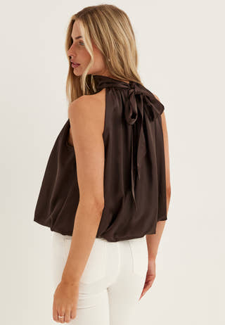 Bubble-Hem Halterneck Satin top