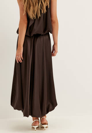 Bubble-Hem Satin Ankle Skirt