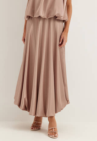 Bubble-Hem Satin Ankle Skirt