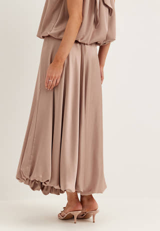 Bubble-Hem Satin Ankle Skirt