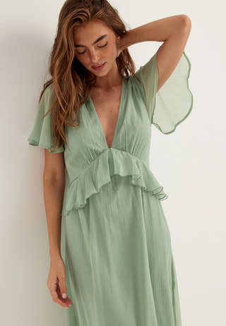 Butterfly Sleeve Chiffon Ankle Dress