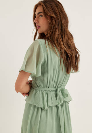 Butterfly Sleeve Chiffon Ankle Dress