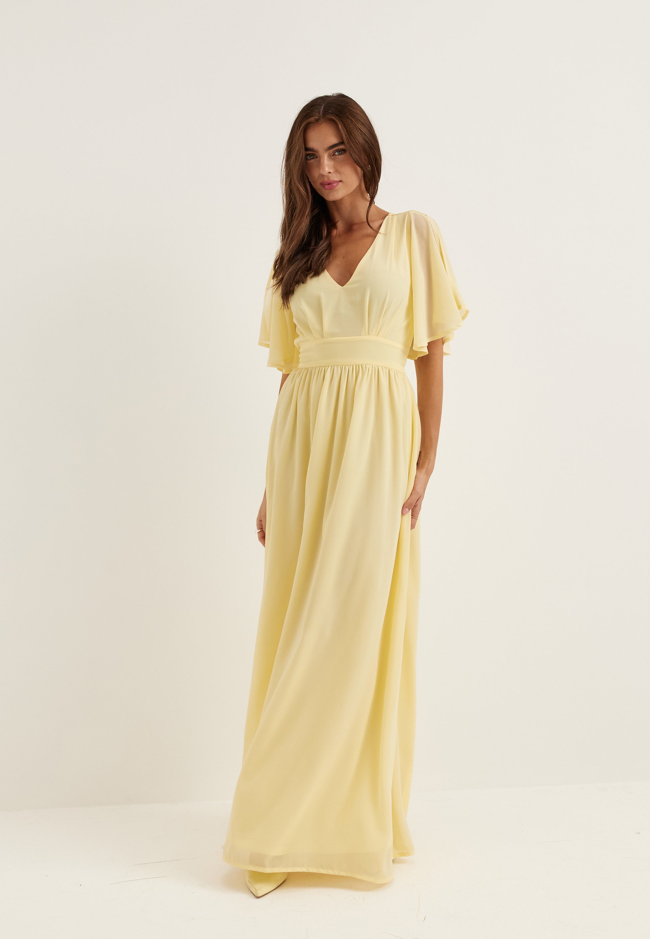 Bubbleroom occasion Butterfly Sleeve Chiffon Gown Bridesmaid dresses Yellow Bubbleroom occasion Butterfly Sleeve Chiffon Gown Bridesmaid dresses Yellow