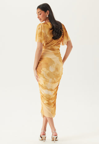 Butterfly Sleeve Mesh Ankle Dress