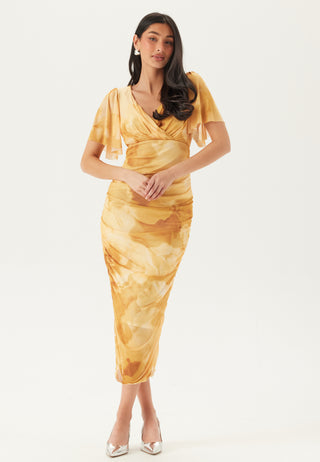 Butterfly Sleeve Mesh Ankle Dress