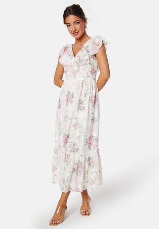 Flounce Jacquard Midi Dress