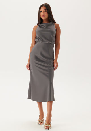 Cowl Neck Satin Midi Dress