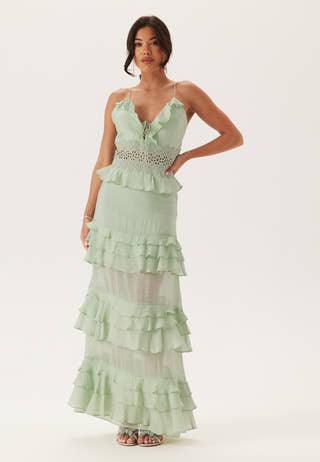 Crochet Waist Flounce Maxi Dress