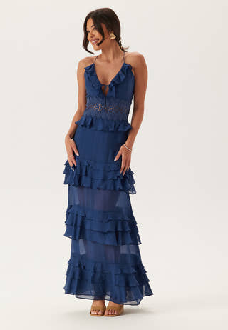 Crochet Waist Flounce Maxi Dress