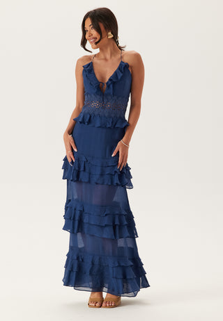 Crochet Waist Flounce Maxi Dress