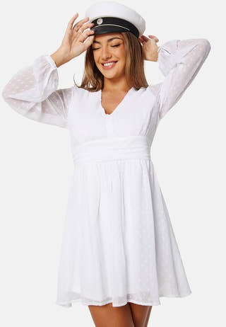 Dotted Tie Back L/S Chiffon Dress