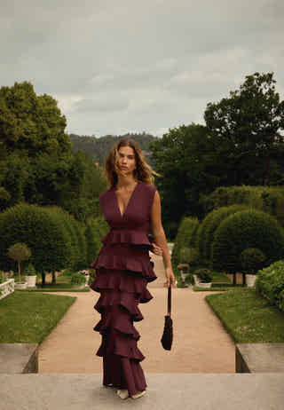 Deep V-Neck Flounce Gown