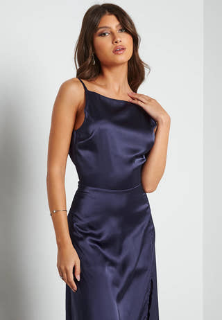 Drapy-Back Slit Satin Gown