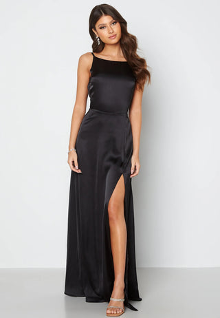 Drapy-Back Slit Satin Gown