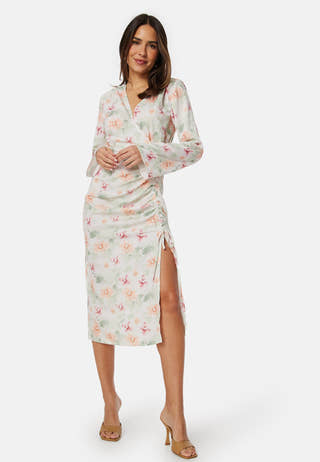 Drawstring L/S Midi Dress